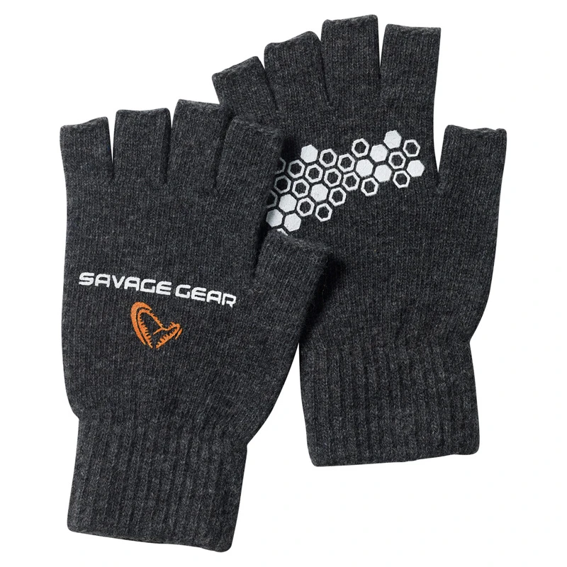 Savage Gear Knitted Half Finger Glove Dark Grey Melange 3 Savage Gear Knitted Half Finger Glove Dark Grey Melange